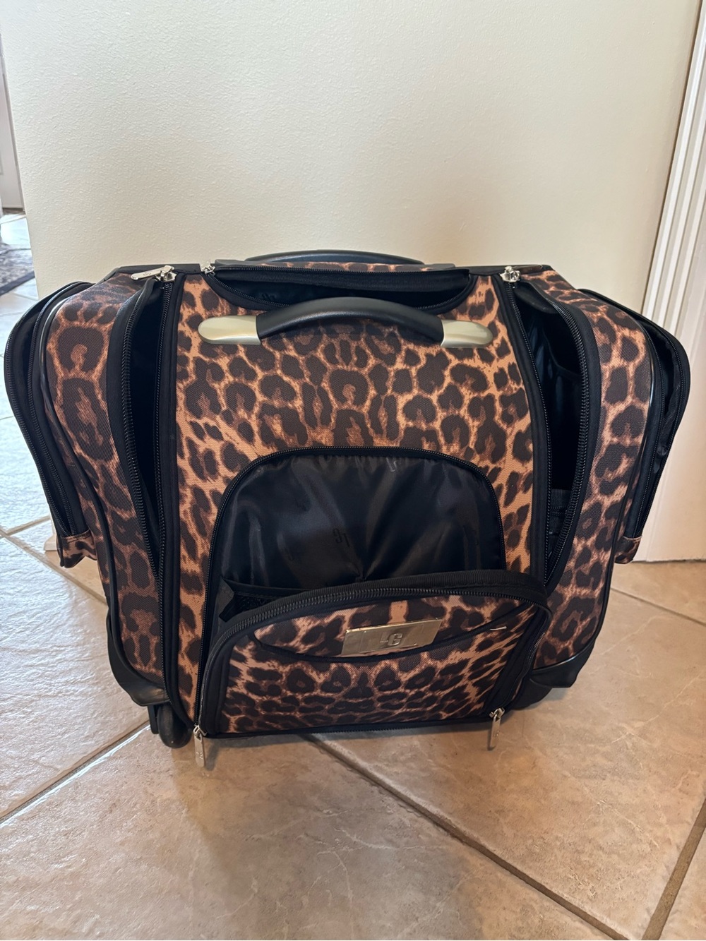 Lori Grenier Leopard Print Rolling Carry-On/Underseat Bag